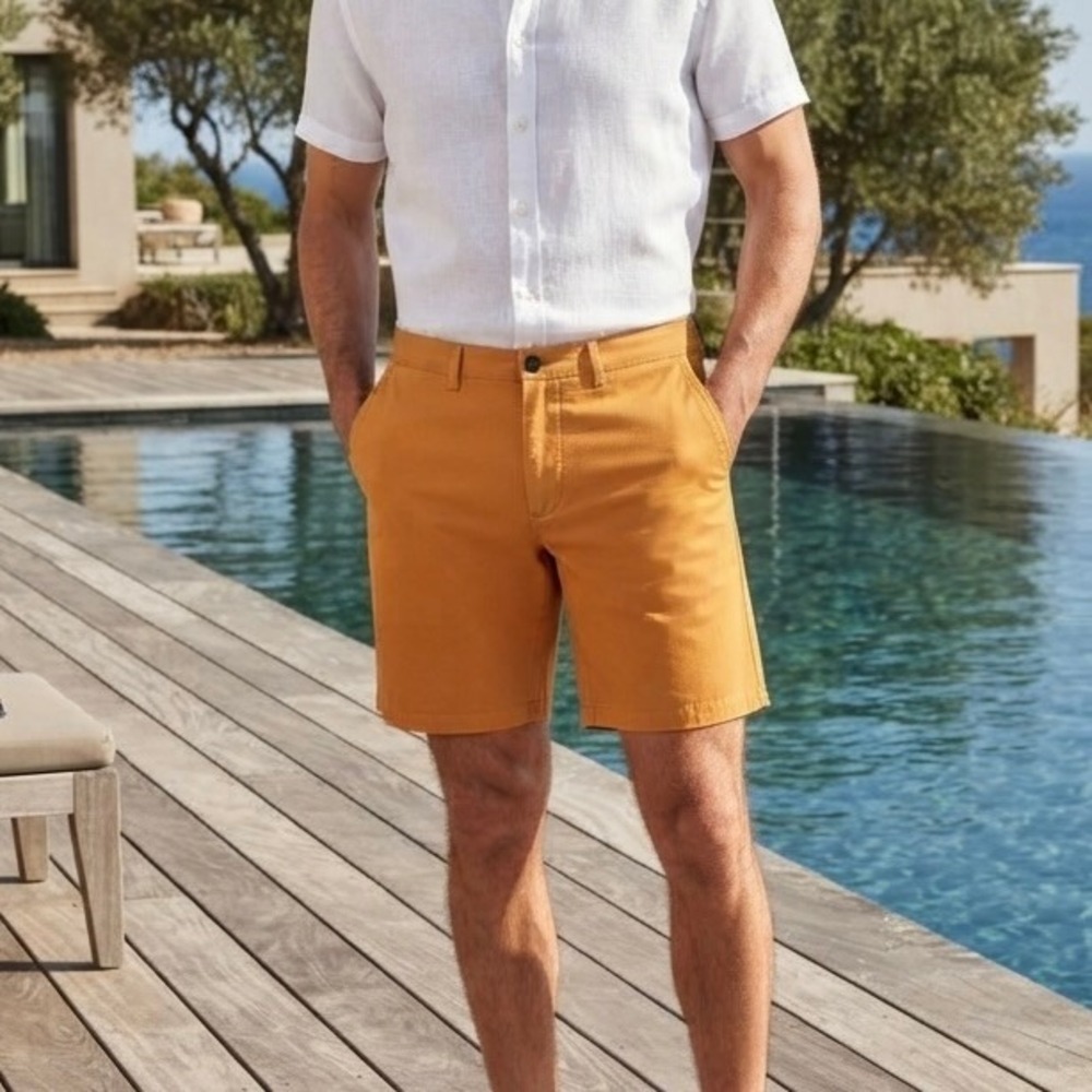 Saltaire Mens 32 Silk Blend Flat Front Chino Bermuda Shorts Orange Sherbert 32